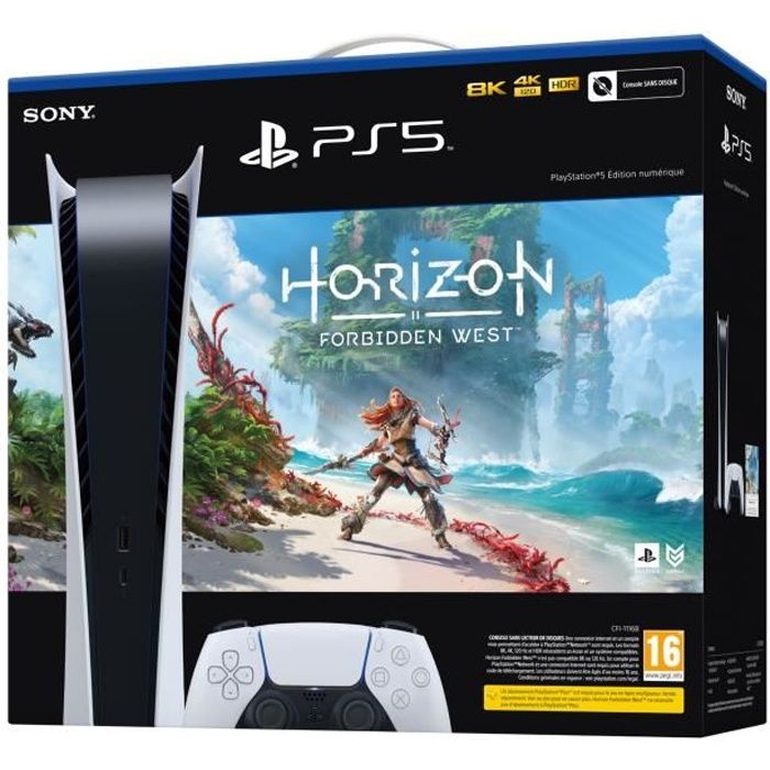 Console de salon - Sony - PlayStation 5 - 825 Go - Blanc - Edition Digital + Horizon Forbidden West