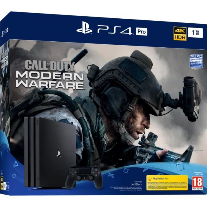 Console PS4 Pro 1To Sony - Call of Duty Modern Warfare - 4K HDR - Bluetooth WIFI - Blu-ray 3D DVD CD - Noir