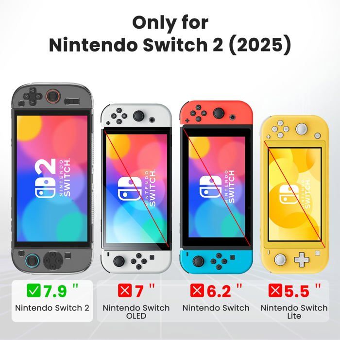 Coque pour Nintendo Switch 2 avec 2 Verre Trempé, Transparent Dockable Etui Rigide Console, Housse Joy-Con TPU, 8 Capuchon Joystick – Image 2
