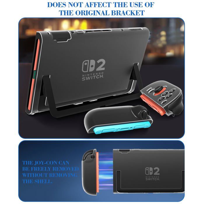 Coque pour Nintendo Switch 2 avec 2 Verre Trempé, Transparent Dockable Etui Rigide Console, Housse Joy-Con TPU, 8 Capuchon Joystick – Image 3