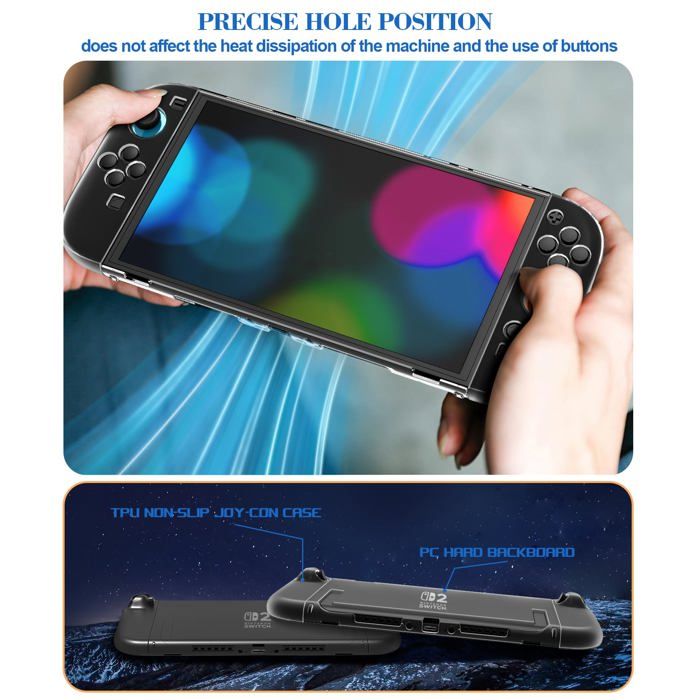 Coque pour Nintendo Switch 2 avec 2 Verre Trempé, Transparent Dockable Etui Rigide Console, Housse Joy-Con TPU, 8 Capuchon Joystick – Image 4