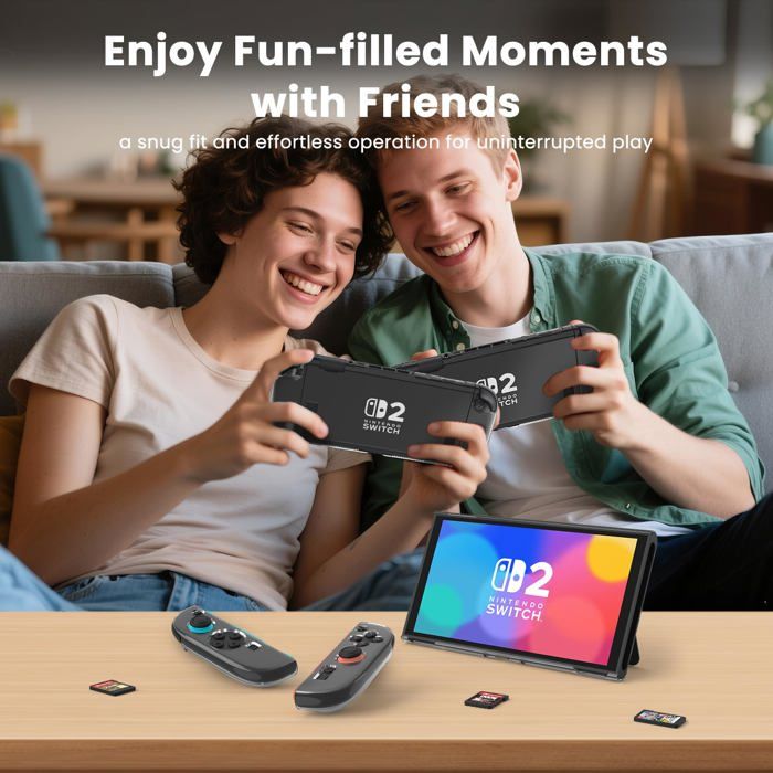 Coque pour Nintendo Switch 2 avec 2 Verre Trempé, Transparent Dockable Etui Rigide Console, Housse Joy-Con TPU, 8 Capuchon Joystick – Image 6