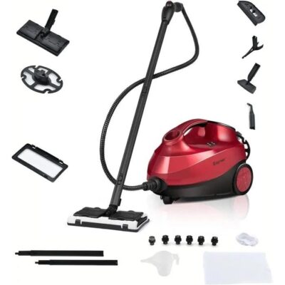 Nettoyeur Vapeur Polyvalent 2000W COSTWAY Punaises de Lit-Réservoir 1,5L,19 Accessoires 4,0 Bar-Voyant LED-108℃-Acariens Rouge