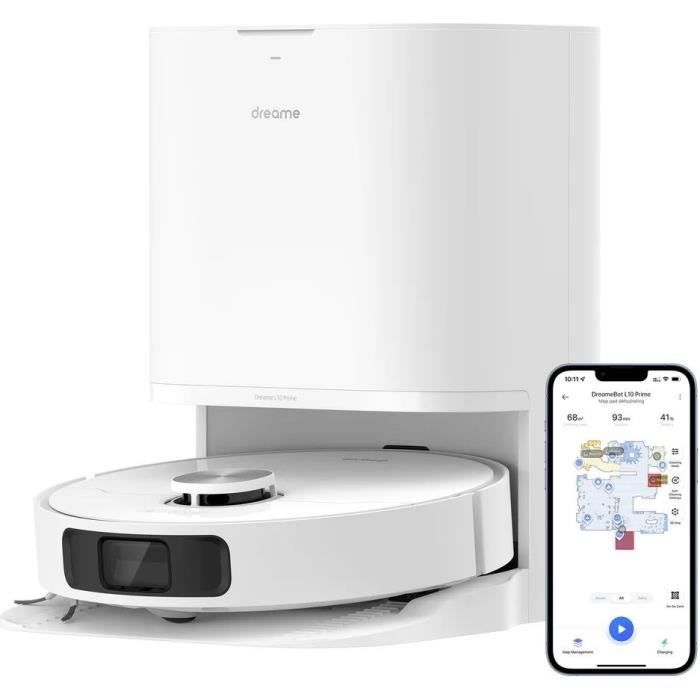 Dreame L10 PRIME - Robot Aspirateur Laveur avec Station de Vidage et Auto Nettoyage - Technologie LDS - Puissance 4000 Pa