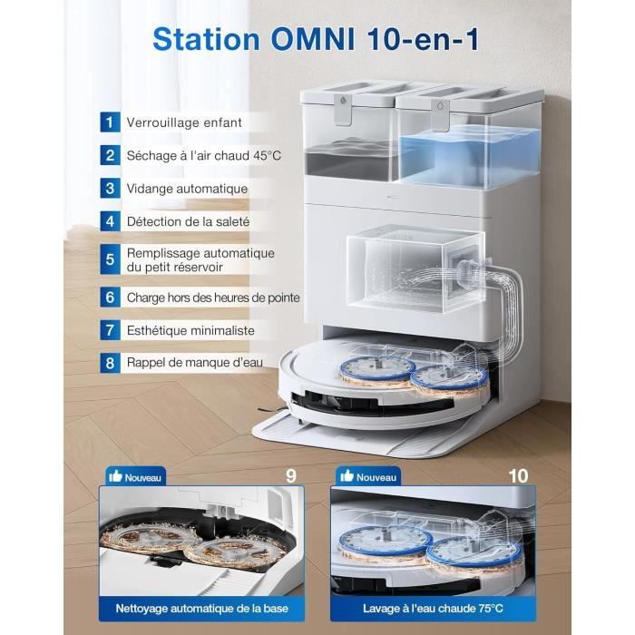 ECOVACS DEEBOT T50 OMNI - Aspirateur Robot Laveur avec Station - 15000Pa - Brosse latérale et serpillière Extensibles - ZeroTangle – Image 3