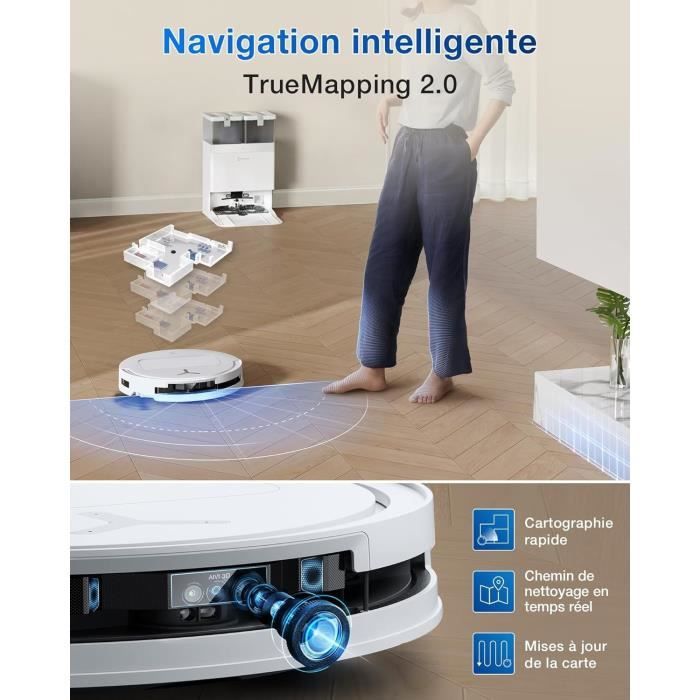 ECOVACS DEEBOT T50 OMNI - Aspirateur Robot Laveur avec Station - 15000Pa - Brosse latérale et serpillière Extensibles - ZeroTangle – Image 7