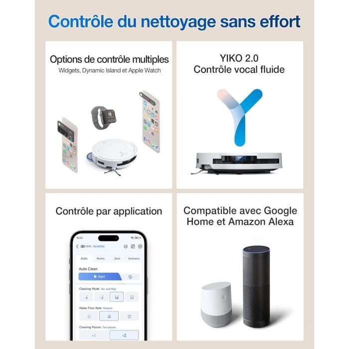 ECOVACS DEEBOT T50 OMNI - Aspirateur Robot Laveur avec Station - 15000Pa - Brosse latérale et serpillière Extensibles - ZeroTangle – Image 9