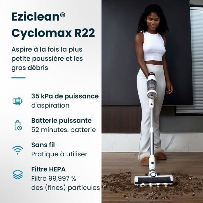 EZICLEAN Cyclomax R22 station - Aspirateur balai sans fil - 52 min - 500 W - 35 kPa - Blanc – Image 2