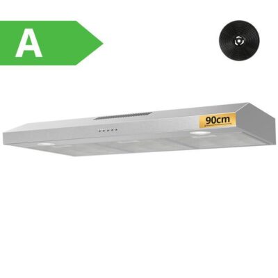 FIREGAS Hotte Aspirante 90cm-sous comptoir-recirculation et évacuation-CC130 Filtre à charbon -3 vitesses-Inox-Classe énergétique A
