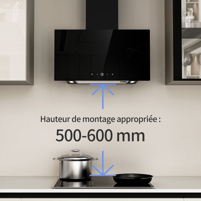 FIREGAS Hotte aspirante 60cm - 350m³/h - Classe A+++ - Recyclage & Evacuation - 3 vitesses - 2 Filtres à Charbon - Noir – Image 5
