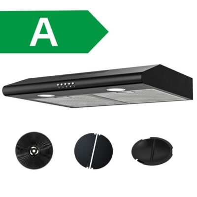 FIREGAS Hotte Aspirante 60cm-Hotte visière- Eclairage LED-Filtre à charbon inclus-Evacuation et Recyclage-Hotte de Cuisine