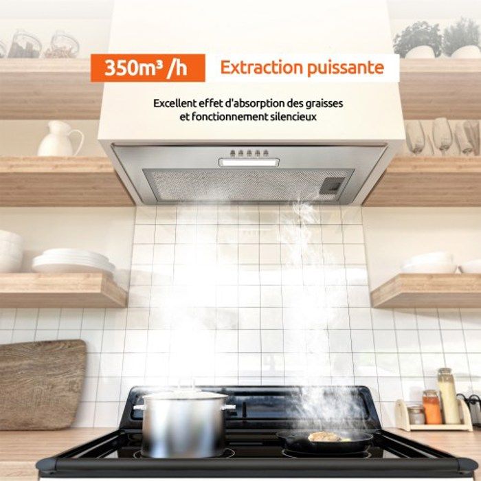FIREGAS Hotte Aspirante Encastrable 52cm,350 m³/h,3 Vitesses,Hotte Aspirante à Conduit ou de Recyclage – Image 3