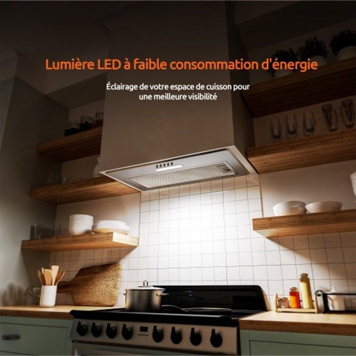 FIREGAS Hotte Aspirante Encastrable 52cm,350 m³/h,3 Vitesses,Hotte Aspirante à Conduit ou de Recyclage – Image 5