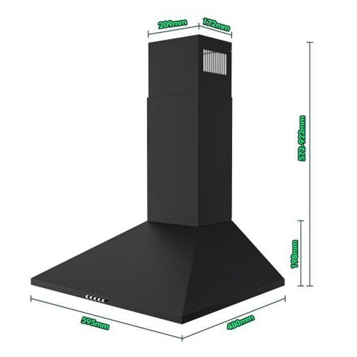 FIREGAS Hottes Aspirantes 60cm 368m³/h-Evacuation ou Recyclag-Hotte Murale-Noir-Classe énergétique A++ – Image 2