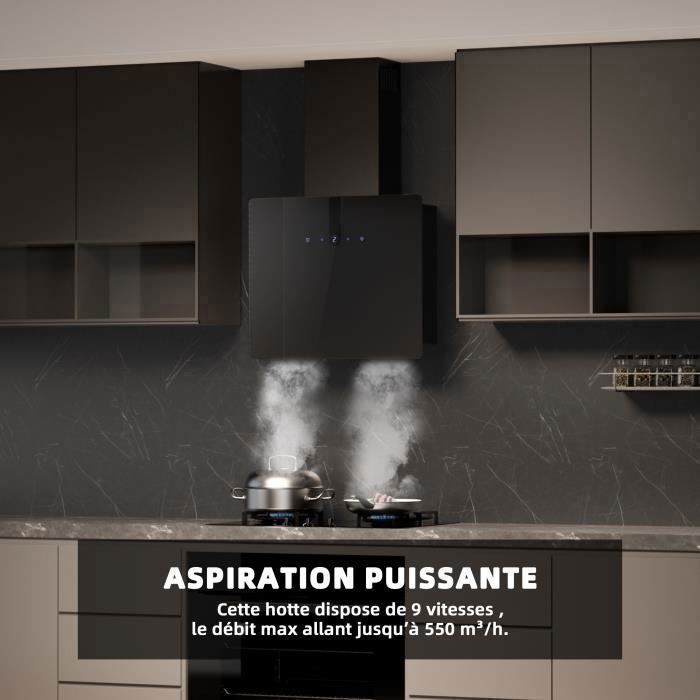 FIREGAS Hotte Aspirante Murale 60cm avec LED, Nouveau Moteur Sans Balais, 550 m³/h, 9 vitesses, Écran Tactile – Image 2