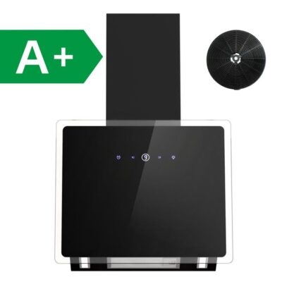 FIREGAS Hotte Aspirante Murale 60cm,Moteur Sans Balais, 550 m³/h, 9 Vitesses, Avec Filtre, Noir,Bord Transparent