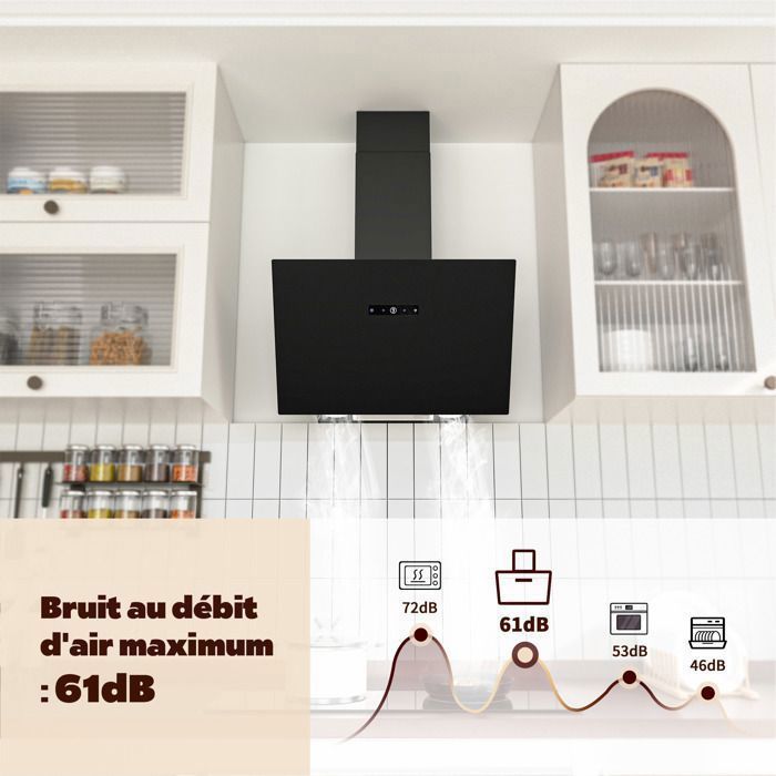 FIREGAS Hottes Aspirantes 60cm, Hotte de Cuisine Inclinée, 578m³/h Puissance d'aspiration élevée, Avec levier d'air, verre dépoli – Image 6