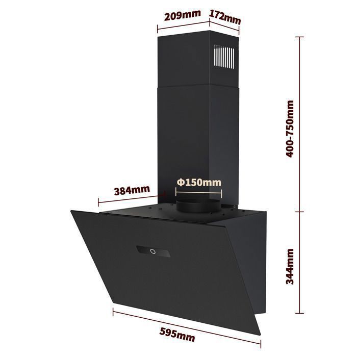 FIREGAS Hottes Aspirantes 60cm, Hotte de Cuisine Inclinée, 578m³/h Puissance d'aspiration élevée, Avec levier d'air, verre dépoli – Image 2