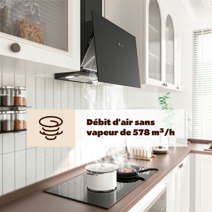 FIREGAS Hottes Aspirantes 60cm, Hotte de Cuisine Inclinée, 578m³/h Puissance d'aspiration élevée, Avec levier d'air, verre dépoli – Image 3