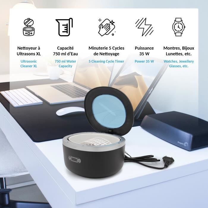 FISHTEC - Nettoyeur Ultrasons XL - Capacité 750 ml - Ecran digital - Minuterie 5 cycles - Nettoyage montre lunette bijoux bagues – Image 3