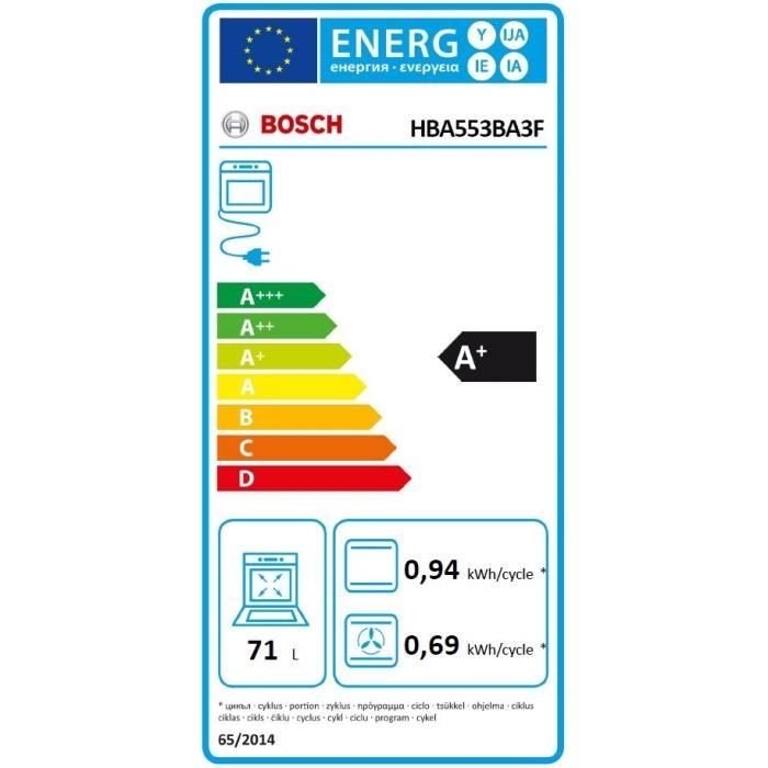 Four encastrable EcoClean - BOSCH SER4 - HBA553BA3F - Noir - 71 L - Classe énergie A+ - 59,5 x 59,4 x 54,8 cm – Image 4