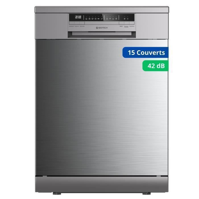 GEDTECH Lave-vaisselle GLV1542IX 15cv - Tiroir couverts 42 dB - Ultra silencieux - Dpart Diffr - Eco Faible conso Classe C
