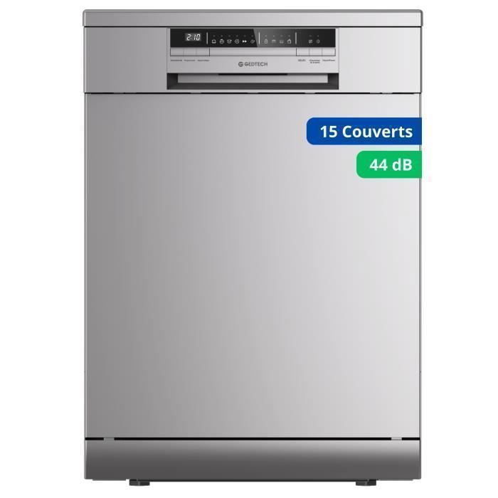 GEDTECH Lave-vaisselle GLV1544SL 15cv - Tiroir couverts - 44 dB - Trs silencieux - Dpart Diffr - Eco - Faible conso Classe C