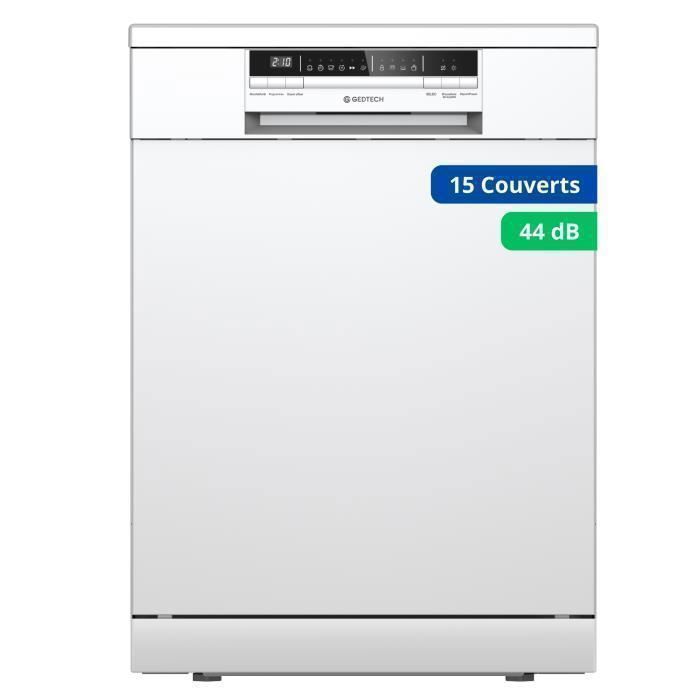 GEDTECH Lave-vaisselle GLV1544WH 15cv - Tiroir couverts - 44 dB - Trs silencieux - Dpart Diffr - Eco - Faible conso - Classe C
