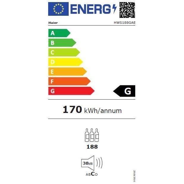 HAIER HWS188GAE - Cave à vin de vieillissement - Pose libre - 188 bouteilles - Mono zone - H185 x L59,5 cm - Noir – Image 4