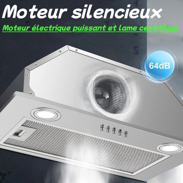 Hotte Aspirante Encastrée - Hotte de Cuisine Intégrée - 300m³/h - 52cm - Evacuation ou Recyclage - Inox - 3 Vitesses – Image 3