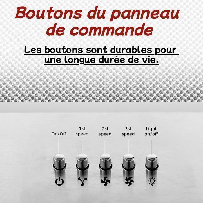 Hotte Aspirante Encastrée - Hotte de Cuisine Intégrée - 300m³/h - 52cm - Evacuation ou Recyclage - Inox - 3 Vitesses – Image 5