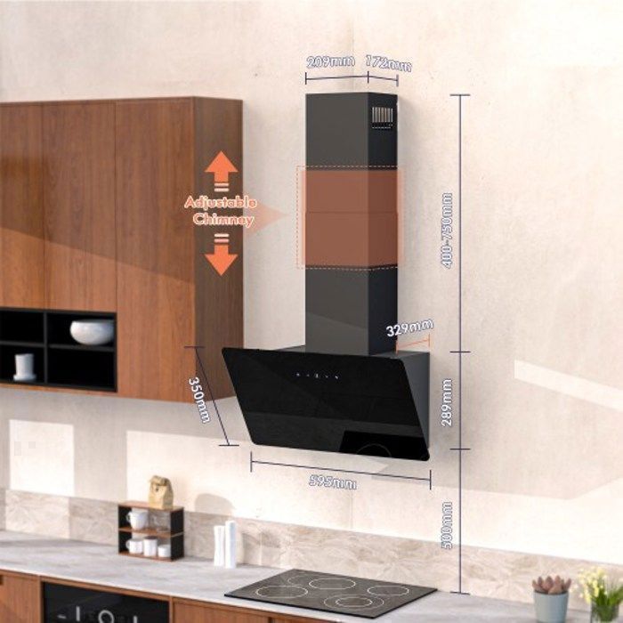 Hotte aspirante FIREGAS 60cm, Interrupteur à écran tactile, Hotte inclinée avec efficacité A++ – Image 2