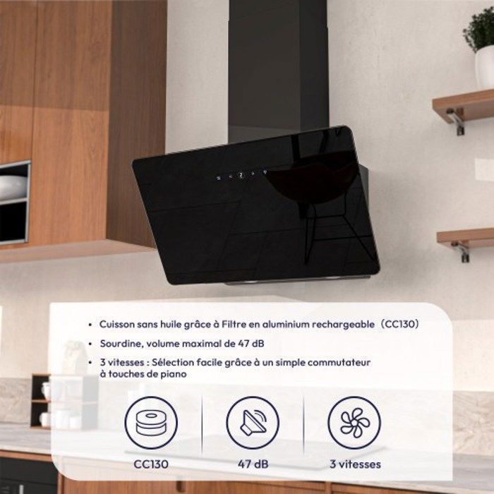 Hotte aspirante FIREGAS 60cm, Interrupteur à écran tactile, Hotte inclinée avec efficacité A++ – Image 3