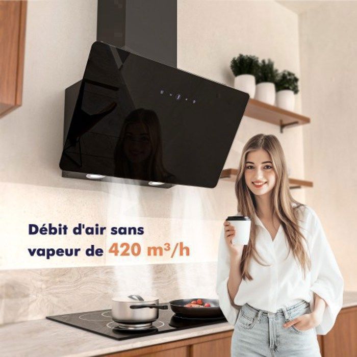 Hotte aspirante FIREGAS 60cm, Interrupteur à écran tactile, Hotte inclinée avec efficacité A++ – Image 6