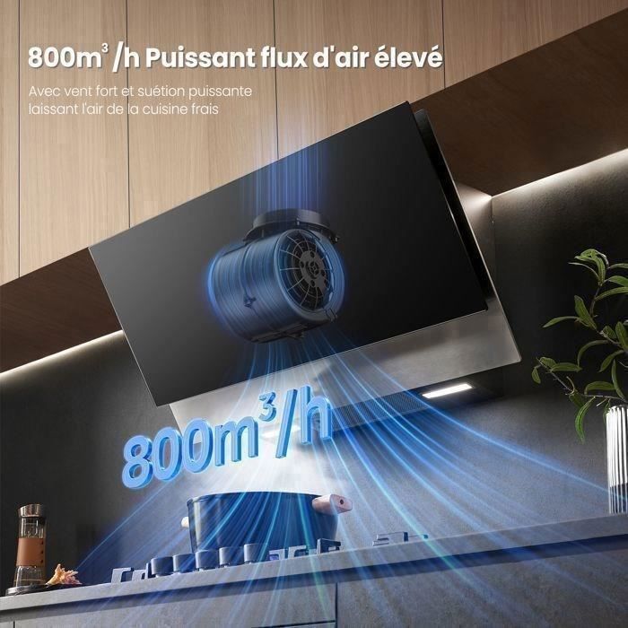 Hotte Aspirante Inclinée 90cm 800m³/h Comfee Classe A++, 4 Vitesses, BLDC, Evacuation & Recyclage, Commandes Gestuelles, Verre Noir – Image 2