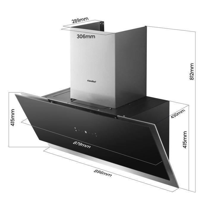 Hotte Aspirante Inclinée 90cm 800m³/h Comfee Classe A++, 4 Vitesses, BLDC, Evacuation & Recyclage, Commandes Gestuelles, Verre Noir – Image 5