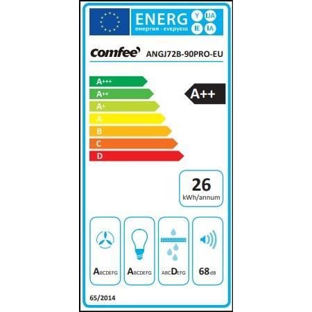 Hotte Aspirante Inclinée 90cm 800m³/h Comfee Classe A++, 4 Vitesses, BLDC, Evacuation & Recyclage, Commandes Gestuelles, Verre Noir – Image 6