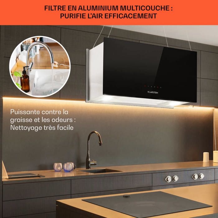Hotte aspirante - Klarstein - hotte ilot 60 cm avec evacuation exterieure - 590m³/h 3 vitesses - hotte ilot central cuisine - noir – Image 2