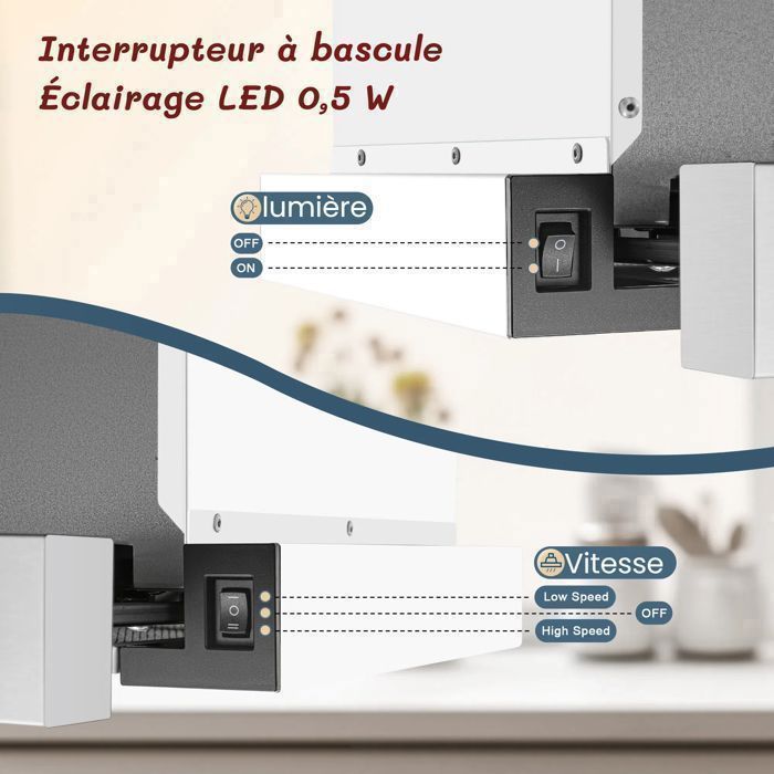 Hotte aspirante télescopique - Classe A+++ - 60 cm - 400 m³/h - 2 vitesses - Éclairage LED- avec Filtre charbon- hotte – Image 2