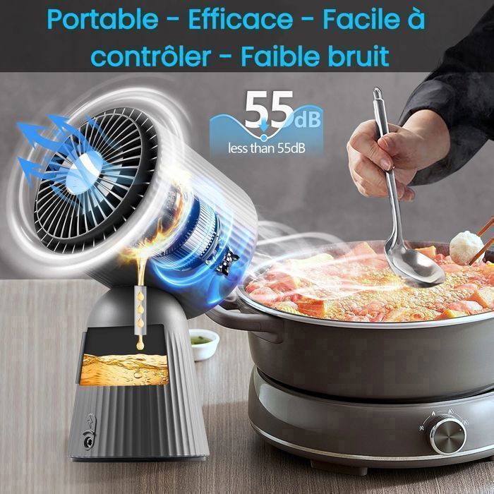 Hotte Aspirante,180 m³/h,3 Vitesses,Recyclage avec Filtre Charbon,Gris,Classe A+,portable mini hotte – Image 3