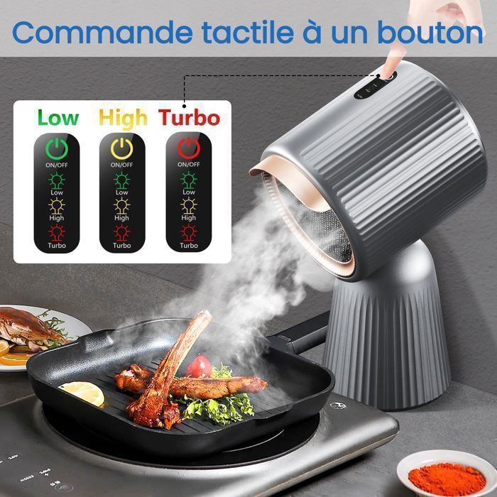 Hotte Aspirante,180 m³/h,3 Vitesses,Recyclage avec Filtre Charbon,Gris,Classe A+,portable mini hotte – Image 6