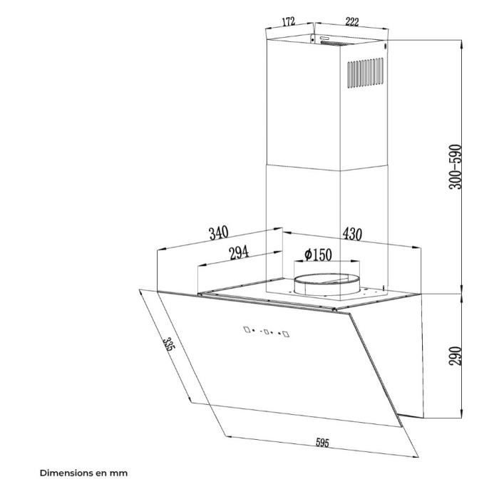 Hotte décorative inclinée - CONTINENTAL EDISON - CEHDI60B - A +++ - L60 cm - Noir – Image 6