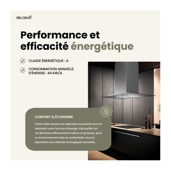 BELDEKO - Hotte îlot aspirante 90 cm INOX - Minuteur - Débit 556 m3/h - 3 vitesses - LUDIA 90 XS – Image 5