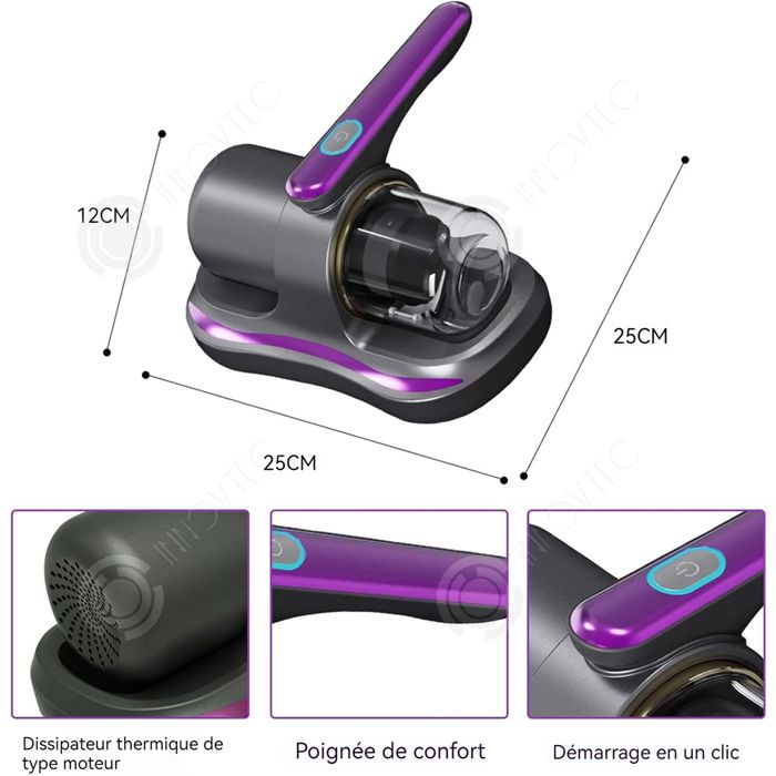 INN Aspirateur anti acariens ABS aspirateur à main sans fil pour aspirer les acariens sur les matelas et les canapés aspirateur a – Image 2