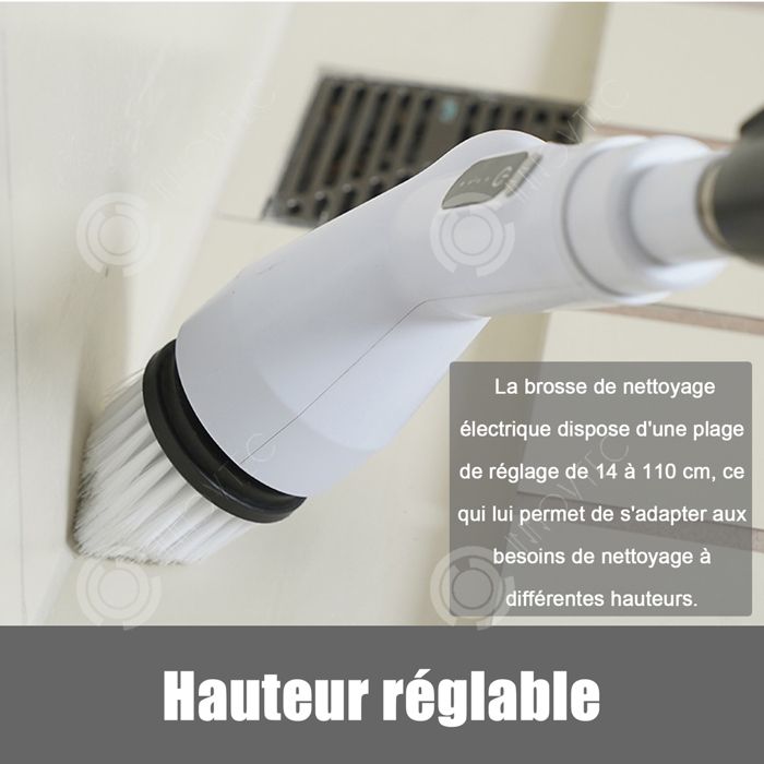 INN Brosse de nettoyage électrique 14-110cm extensible 2 niveaux réglage electrique rotative nettoyage sans fil avec 8 têtes de – Image 3