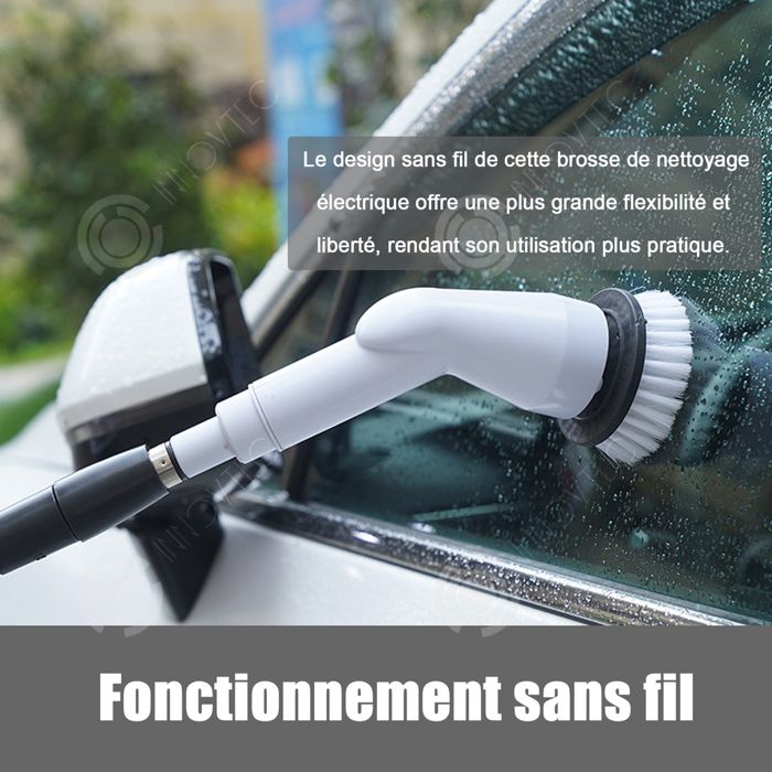 INN Brosse de nettoyage électrique 14-110cm extensible 2 niveaux réglage electrique rotative nettoyage sans fil avec 8 têtes de – Image 4