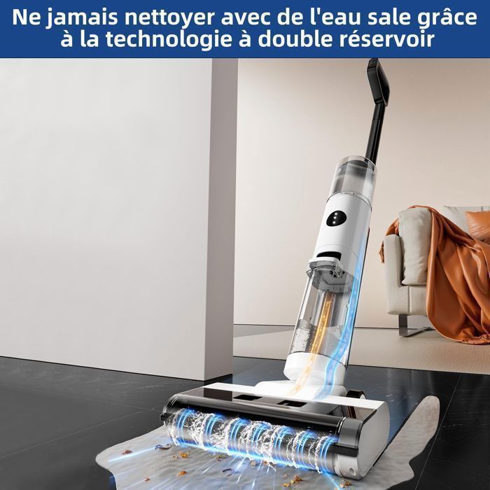 JONR ED12 Aspirateur Balai Laveur sans Fil 4 en 1,Brosse de nettoyage des bords 6mm, Autonettoyant, pour sols durs, Poils d’animaux – Image 3