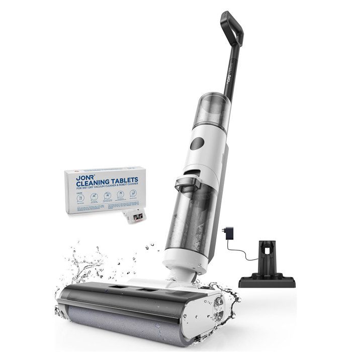 JONR ED12 Aspirateur Balai Laveur sans Fil 4 en 1,Brosse de nettoyage des bords 6mm, Autonettoyant, pour sols durs, Poils d’animaux