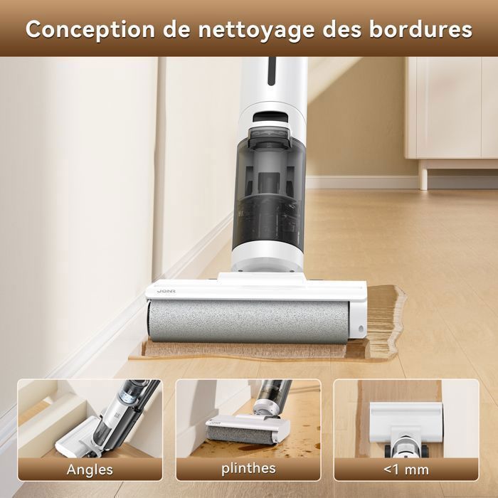 JONR ED12 Elite-Aspirateur Balai Laveur Sans Fil,Autonettoyant,Bords à Bords 1mm,Réservoir d'eau de 750 mL – Image 2