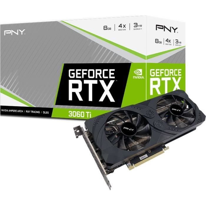 Carte graphique - PNY - GeForce RTX 3060 Ti - 8 Go GDDR6 - 250 mm - Ventilateur